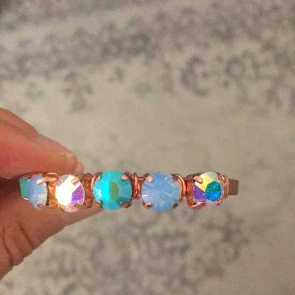 Raw Copper Iridescent Turquoise + Aurora Borealis Crystal Bracelet - Picture 6 of 16
